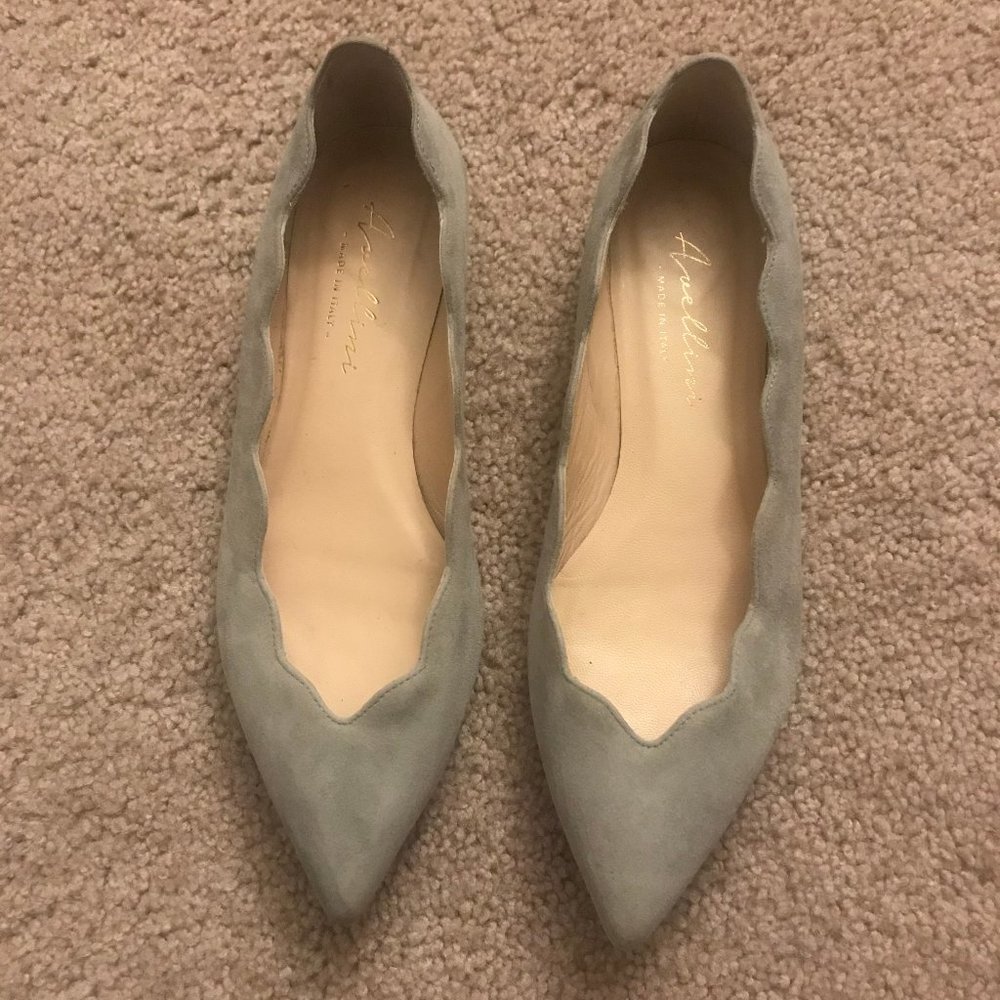 Avellini Cora Gray Suede Pointed Toe Flats, Sz 37